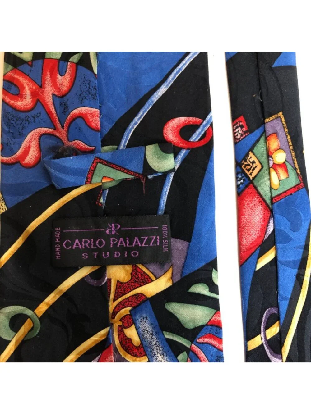 Carlo Palazzi Studio Silk Tie Black Colorful Mens Necktie Office Artistic Fun